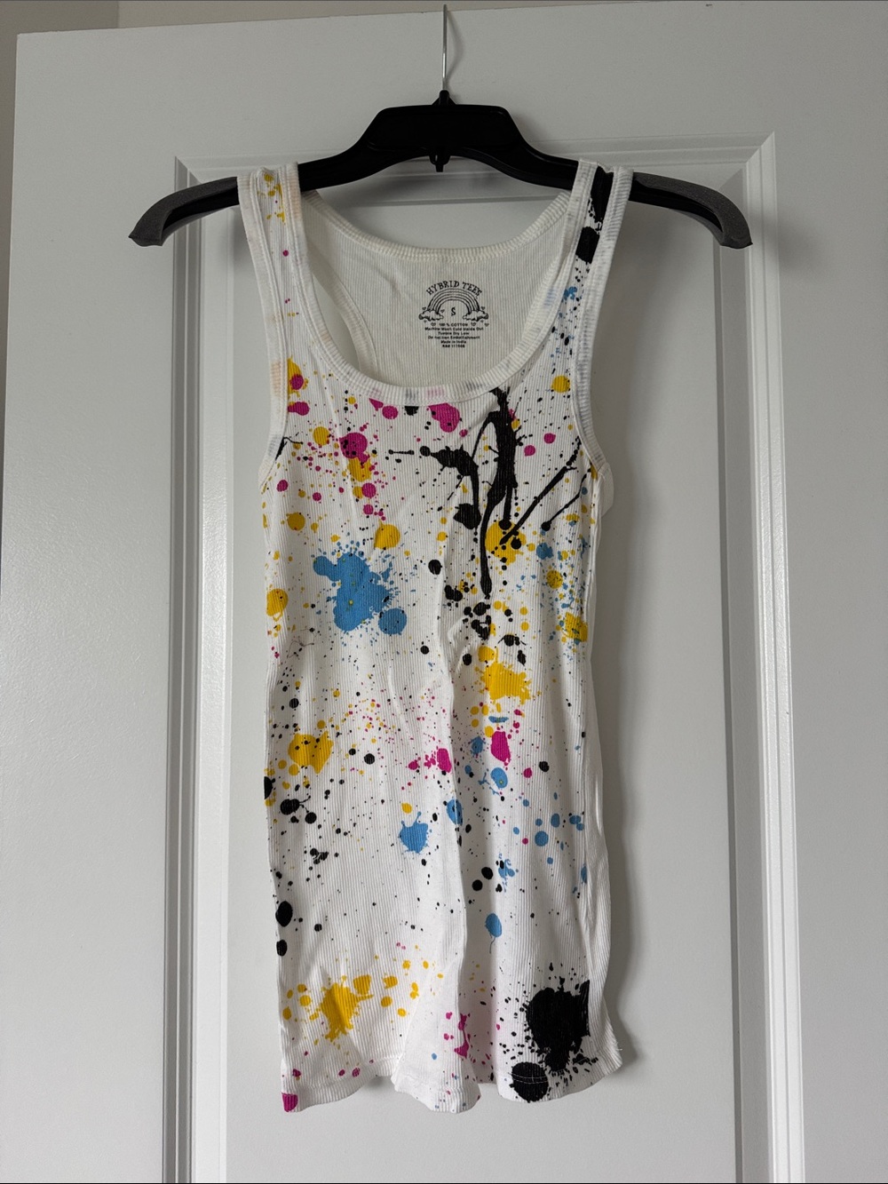 Juniors Small White Paint-Splatter Tank Top with Multicolor Splashes